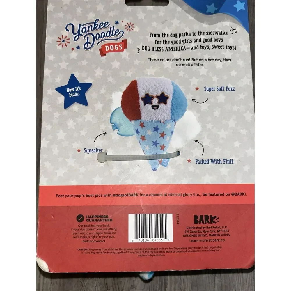 BARK Liberty Cone Yankee Doodle Dog Toy For Size XS To M